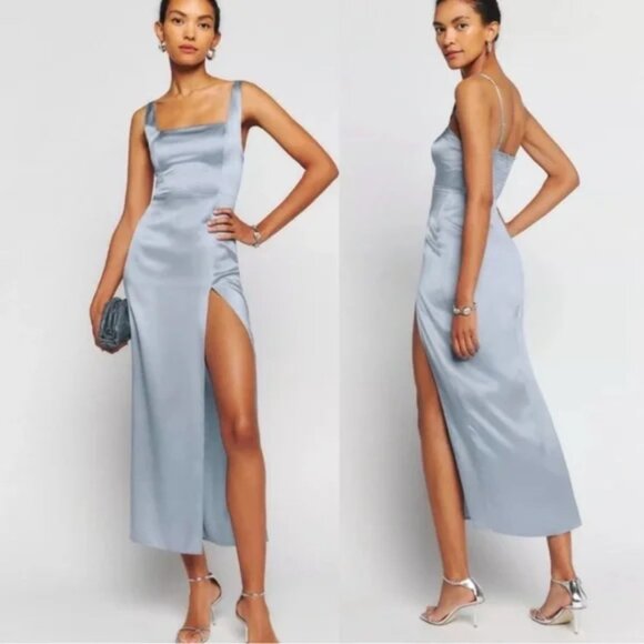 Reformation Dresses & Skirts - Reformation | NWT 100% Silk Solay Maxi Slit Sleeveless‎ Dress in Mineral Blue